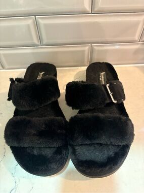 UGG Koolaburra Furr-Ah Faux Fur Black Open Toe Slippers Women's Size 8 US